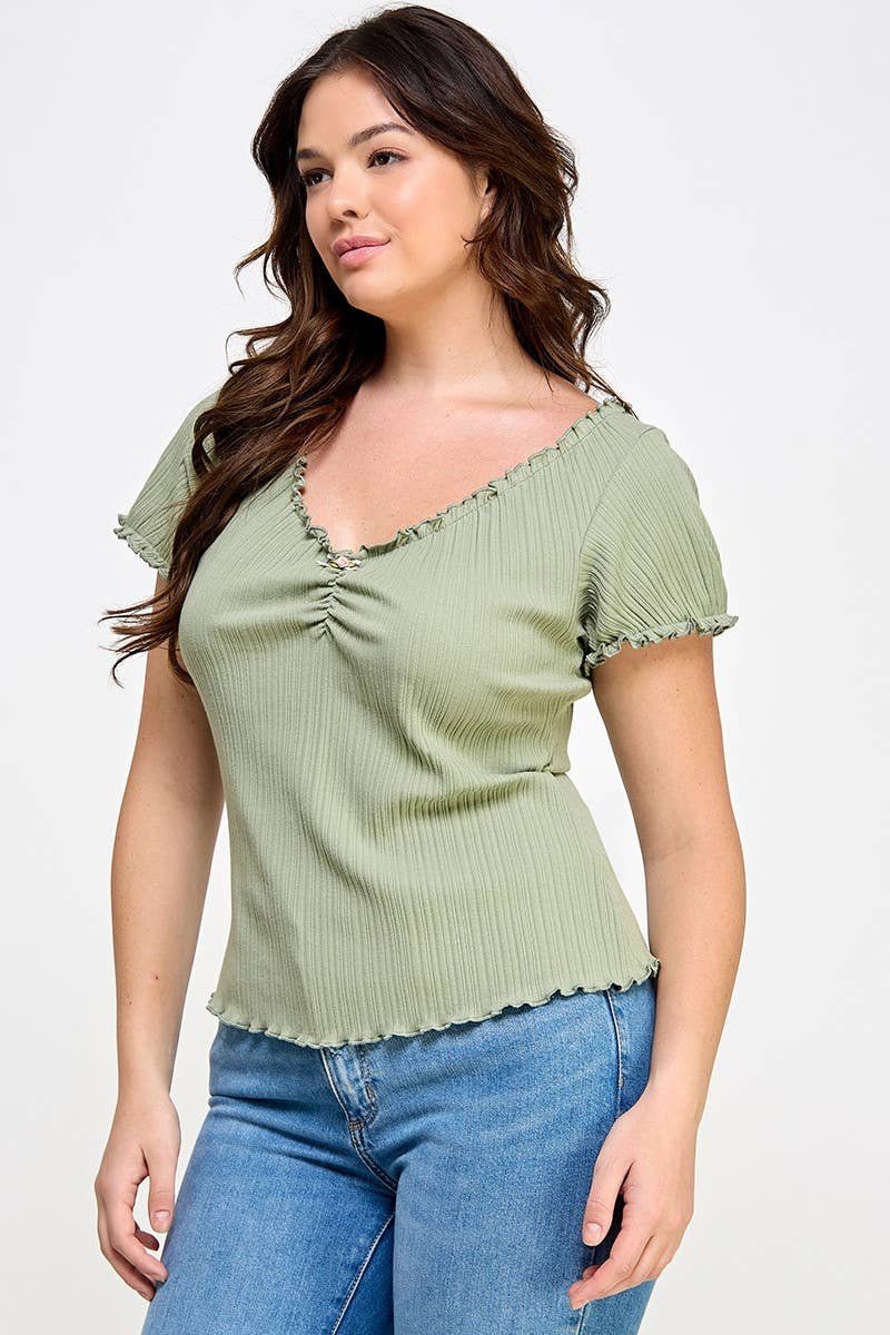 Haute Fox Plus Size & Contemporary - Vente Chemisier – femme - Top côtelé en tricot panaché à ourlet bouclé SS grande taille JK18758-T4