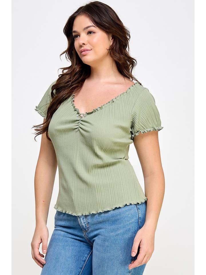Haute Fox Plus Size & Contemporary - Vente Chemisier – femme - Top côtelé en tricot panaché à ourlet bouclé SS grande taille JK18758-T4