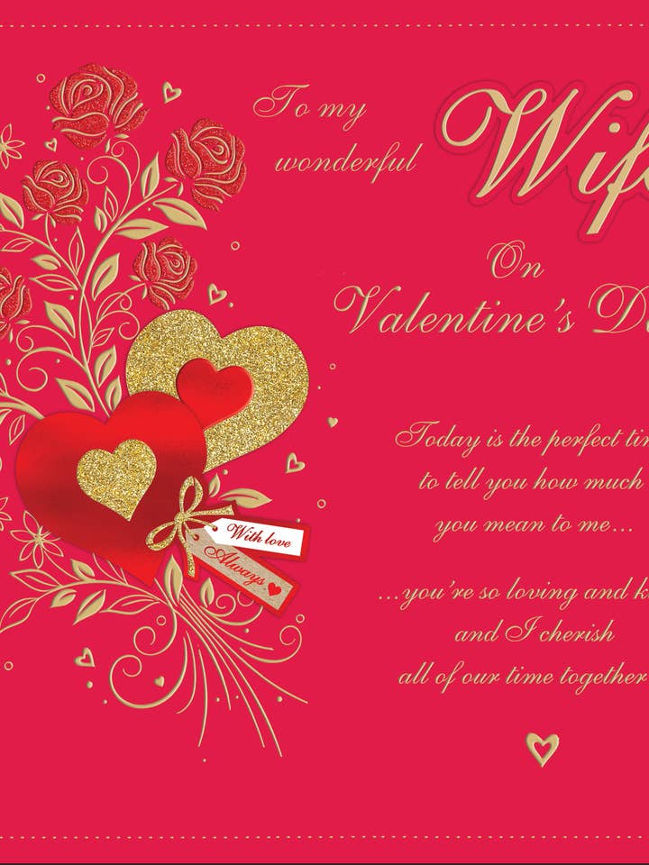 Tarjeta en caja para el Día de San Valentín, Esposa, Corazones rojos y rosas para venta al por mayor de Piccadilly Greetings