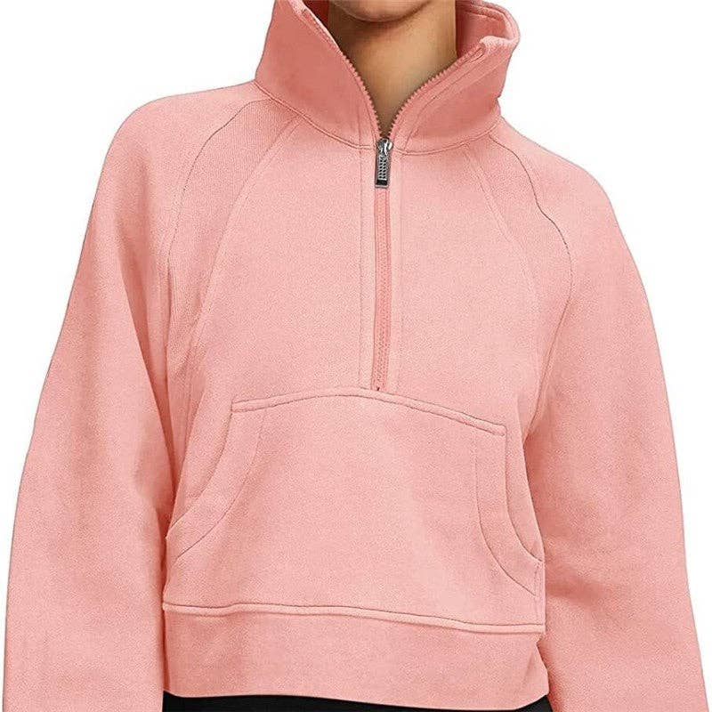 FurDecoration - Wholesale Sweatshirt - Women's - Solid Color Half Zip High Neck Pullover Sweatshirt3
