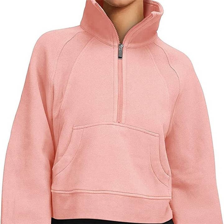 FurDecoration - Wholesale Sweatshirt - Women's - Solid Color Half Zip High Neck Pullover Sweatshirt3