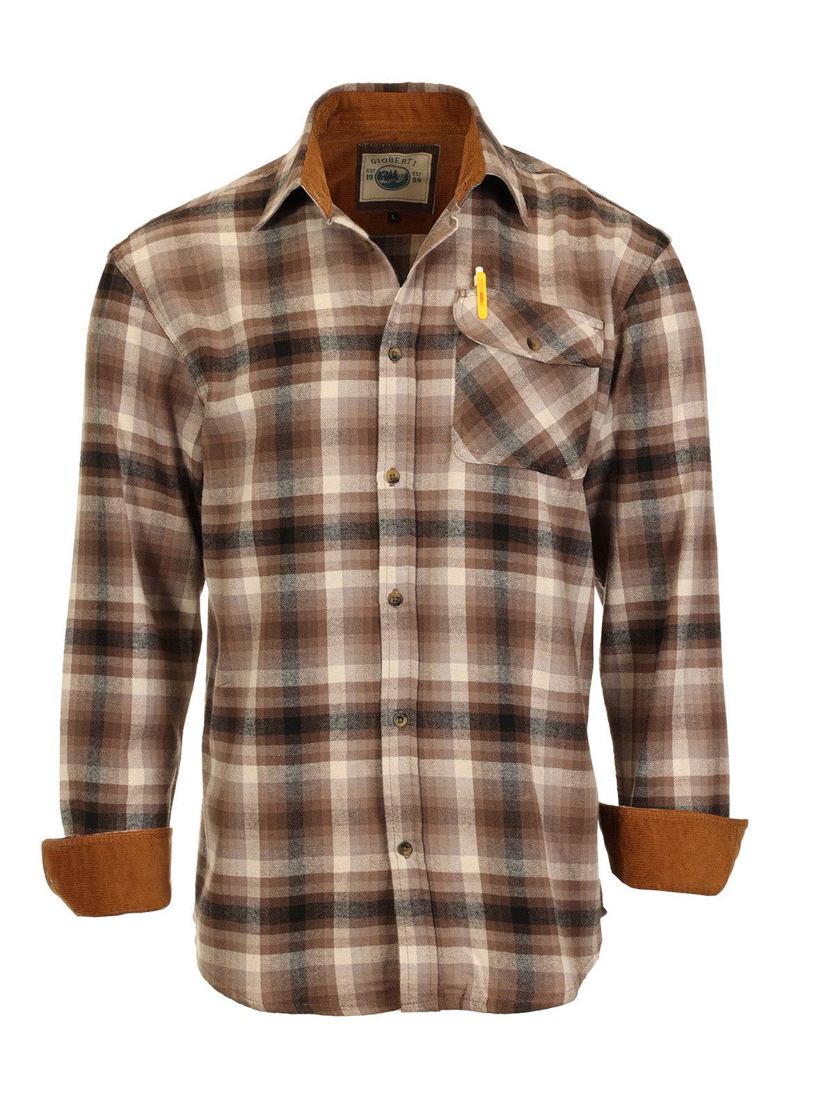 b-one inc - Wholesale Button Down Shirt - Men's - Men's Flannel Button Up Shirt with Corduroy Contrast GB-LS94FC3