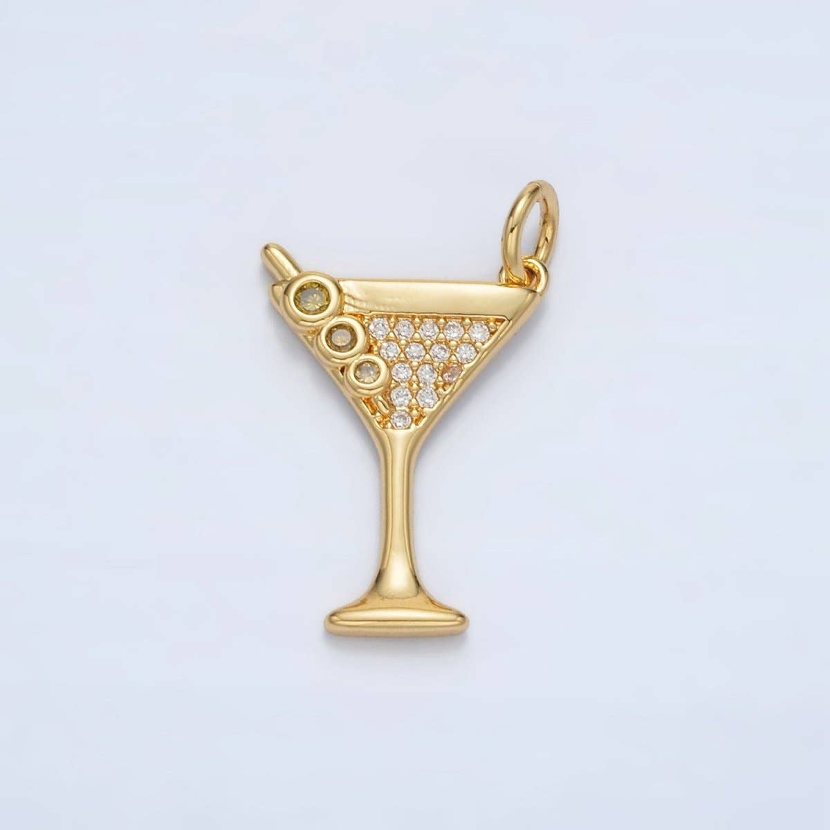Aim Eternal - Wholesale Individual Charm/Pendant - 14K Gold Filled Micro Paved CZ Mini Martini Alcohol Drinks Charm in Gold & Silver | M5020