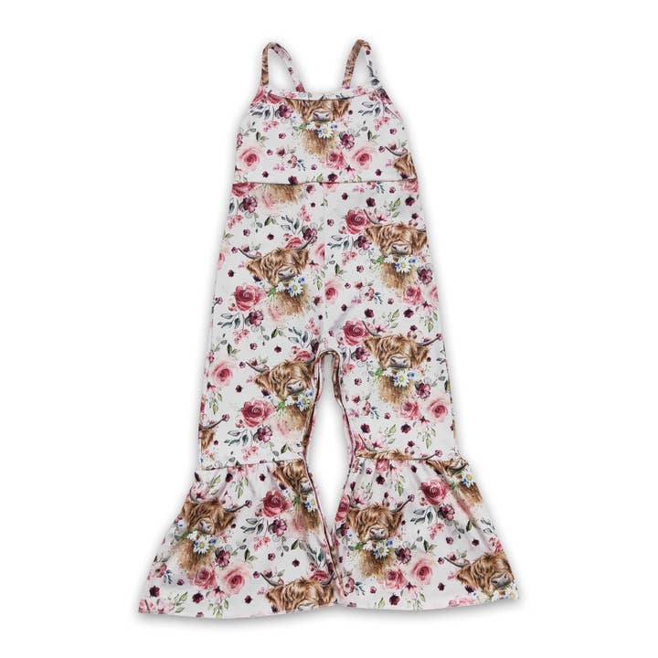 Combishort western à motif floral Highland Cow pour petite fille pour la vente par Yawoo Garments