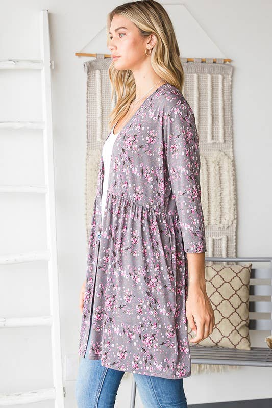 CARBONE SJ1082-17 CARDIGAN APERTO FLOREALE CON ARRICCIATURA in vendita all'ingrosso su Faire4