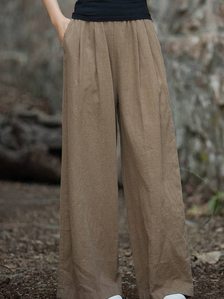 NINEXIS - Wholesale Pants - Women's - CWBLP1377_COTTON AND LINEN SAND-WASHED WIDE-LEG TROUSERS14