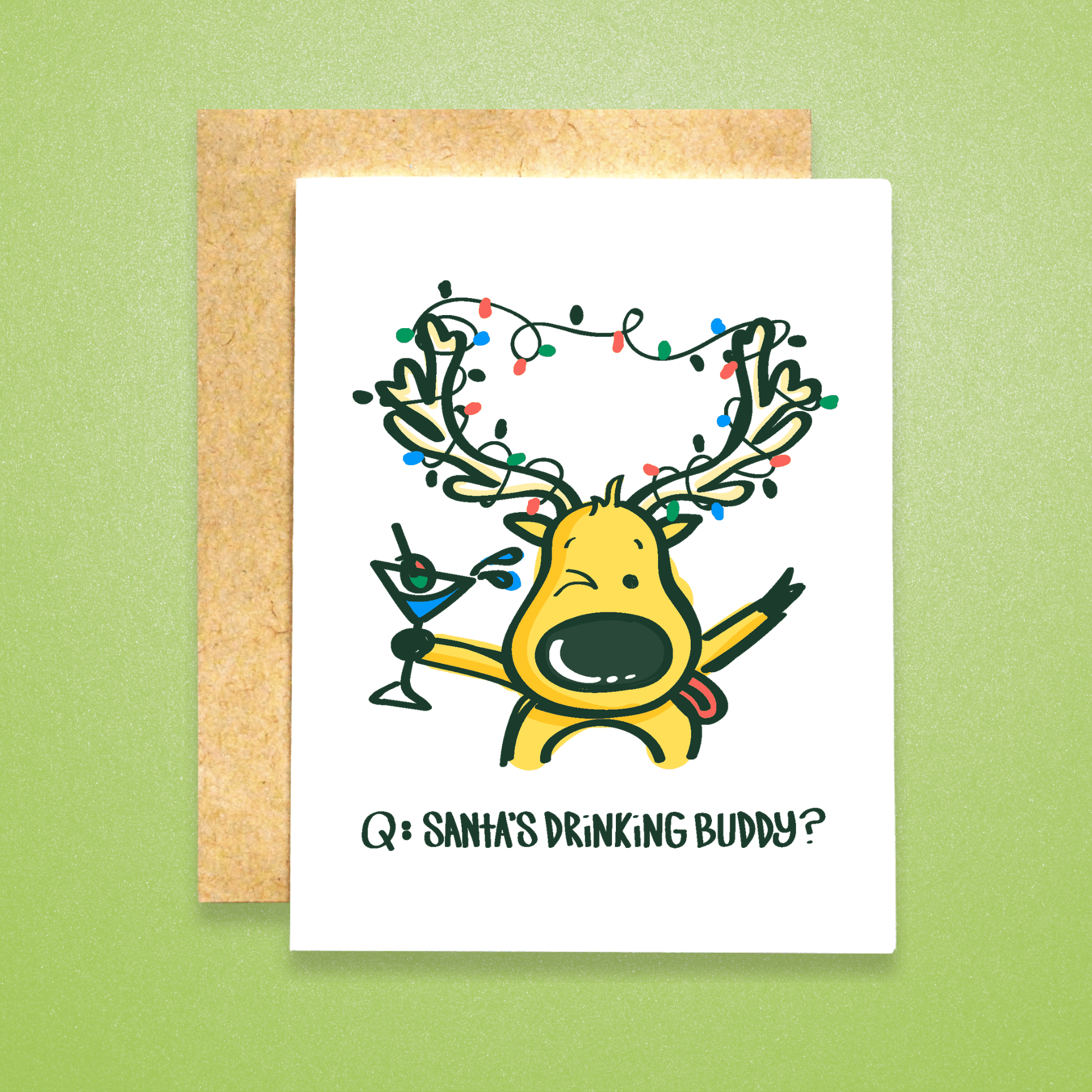 Raven + Unicorn – postal de Natal por atacado – Blitzen: Cartão do Amigo de Bebida do Papai Noel0