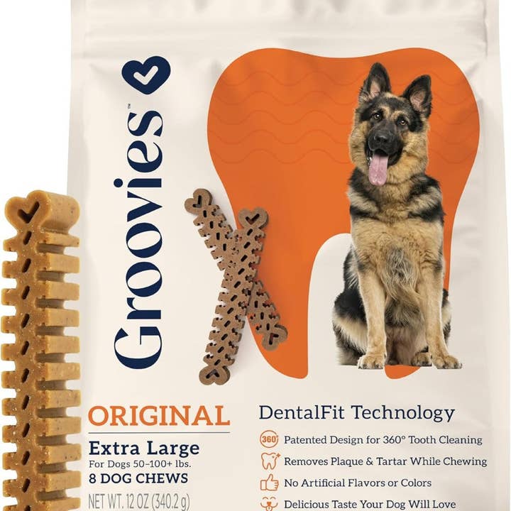 Groovies Original Friandises Dentaires pour Chiens – Flexibles et Résistantes avec la Technologie DentalFit (Plusieurs Tailles Disponibles) pour la vente par Playful Tail