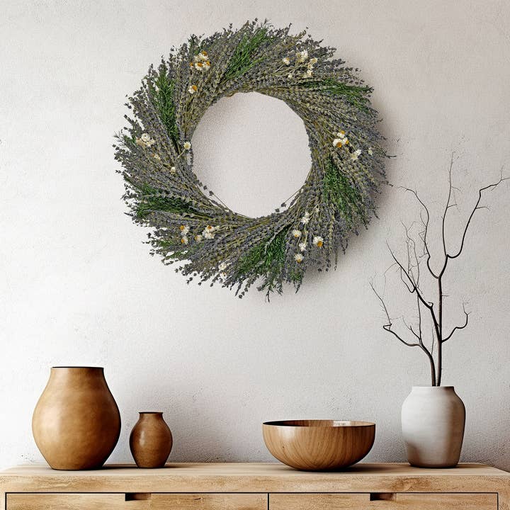 2626 Designs - Venta al por mayor Corona - Corona decorativa de lavanda seca preservada auténtica en color morado2