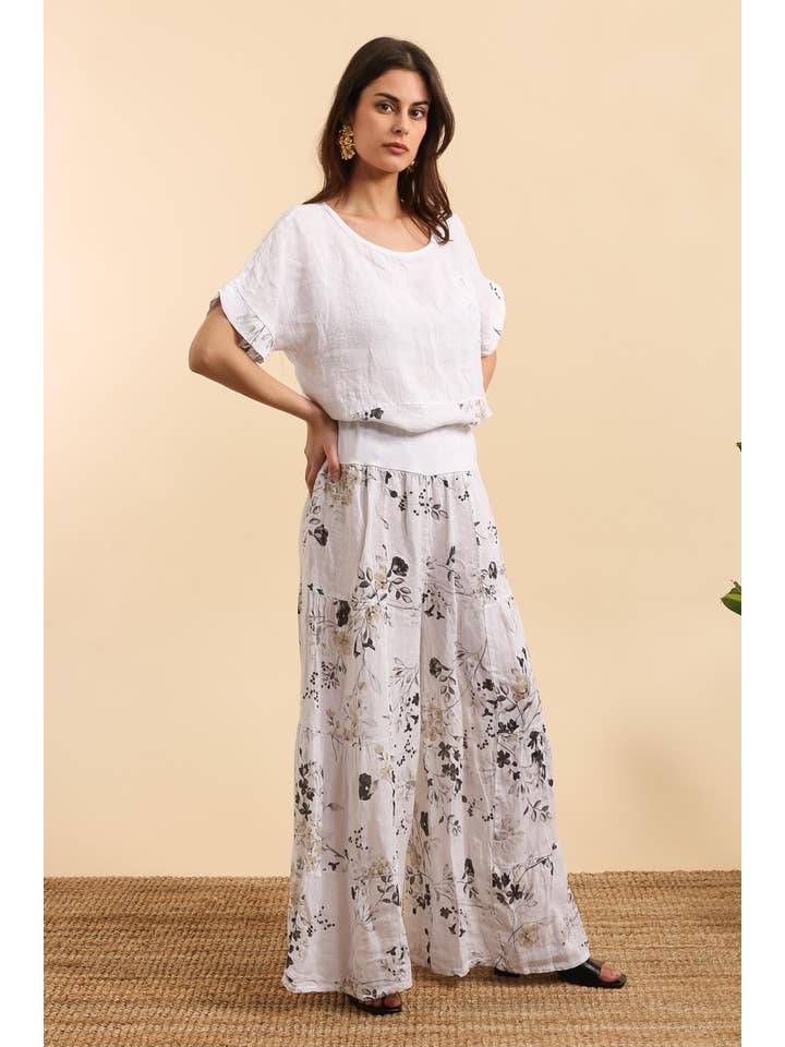 LÉA & LUC - Wholesale Pants - Women's - Floral print trousers in 100% Linen REF. 30526