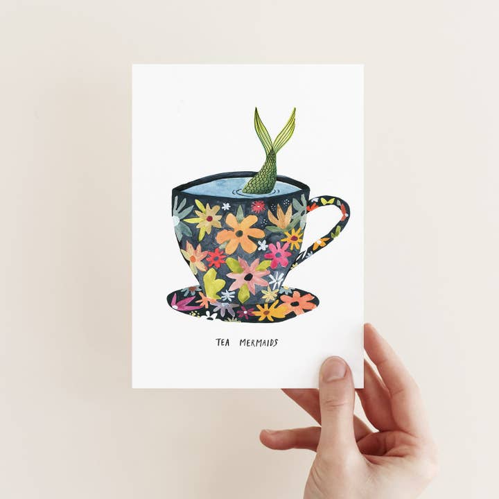 TEA MERMAIDS POSTCARD for wholesale by Fotini Tikkou Illustration