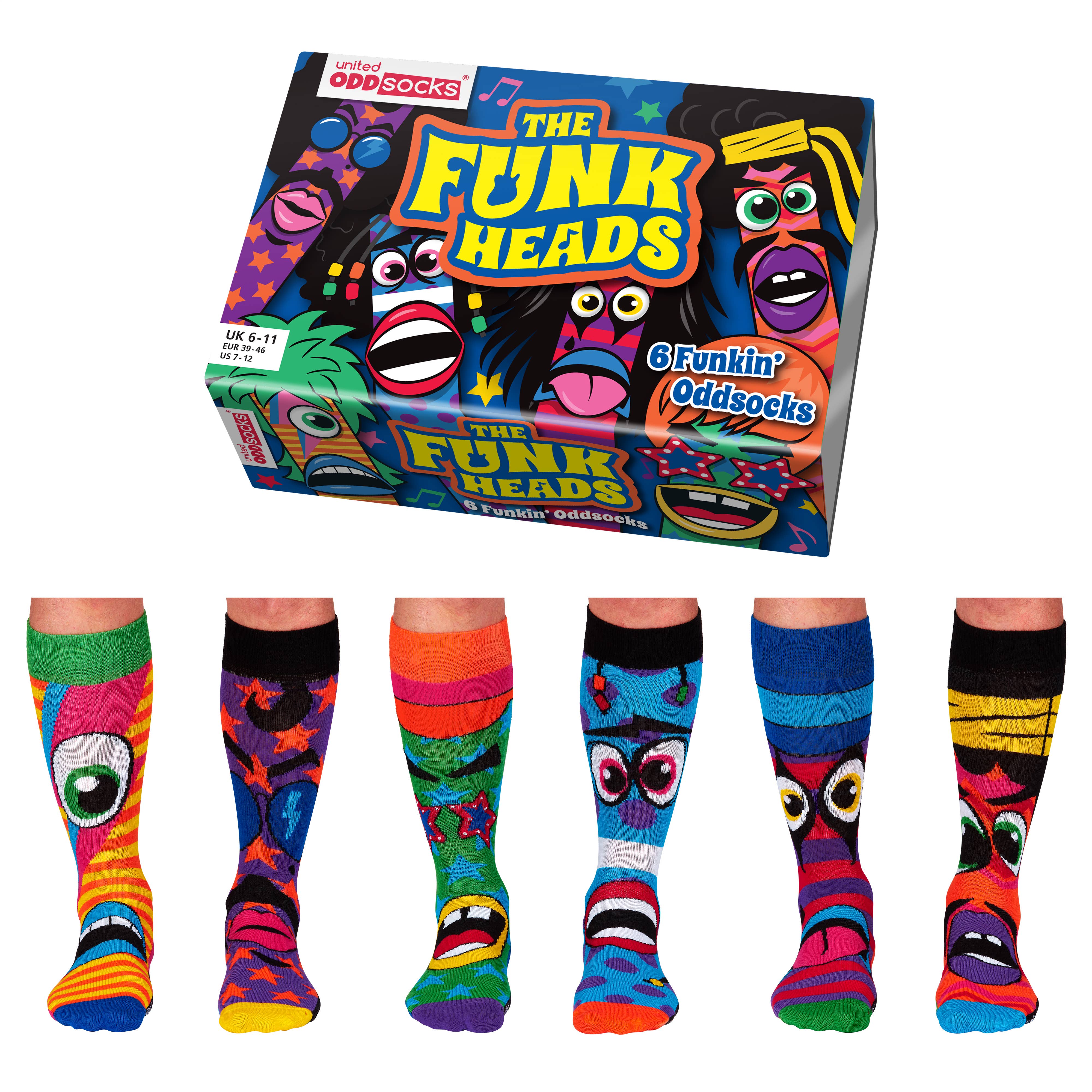 Sock Academy – wholesale Socks – Unisex – THE FUNK HEADS | 6 Odd Socks Gift Box - United Oddsocks