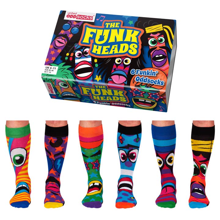 Sock Academy – wholesale Socks – Unisex – THE FUNK HEADS | 6 Odd Socks Gift Box - United Oddsocks0