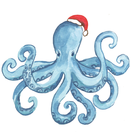 Jessica Frasz Studio - Vente Cartes de Noël - Carte de vœux Coastal Holiday Octopus2