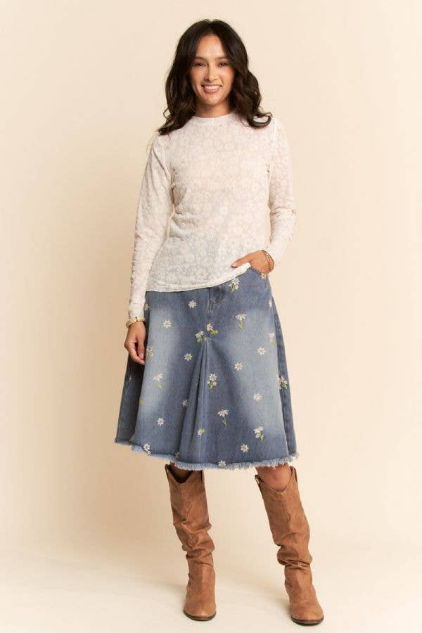 Davi & Dani - Wholesale Knit Top - Women's - LONG SLEEVE FLORAL MESH TOP4