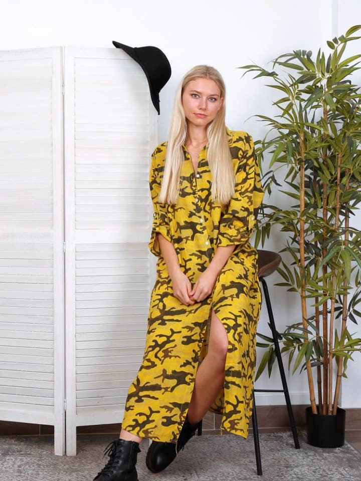 Long dress in 100% linen REF.1140 for wholesale by LÉA & LUC