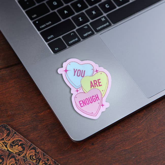 You Are Enough - Pink Convo Sweethearts Clear Vinyl Sticker for wholesale by spacecase.cafe