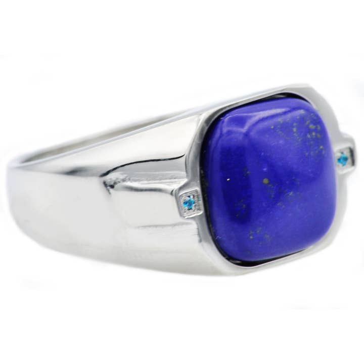 Bague homme en acier inoxydable avec lapis-lazuli véritable et zirconium cubique bleu pour la vente par Blackjack Mens Jewelry