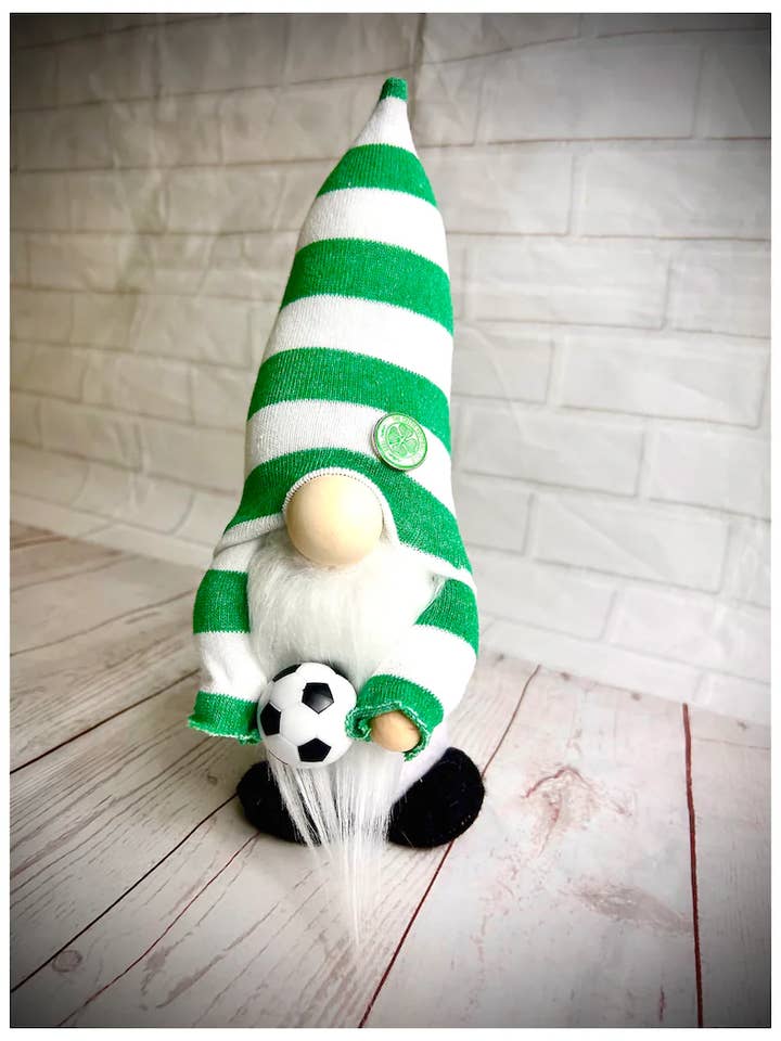 Handmade Celtic FC Football Gnome Ornament for wholesale by Forever Gnomes UK Store