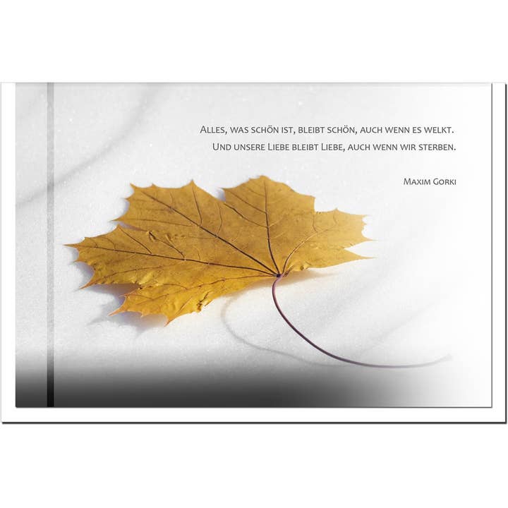 metALUm kondolencekort B6 – Kondolencekort med ahornblad og citat af Maxim Gorki for engroshandel hos metALUm