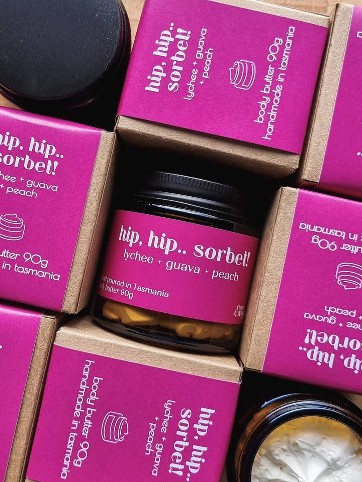 'Hip, Hip.. Sorbet!' Body Butter 90g for wholesale by Everwood Candle Co.