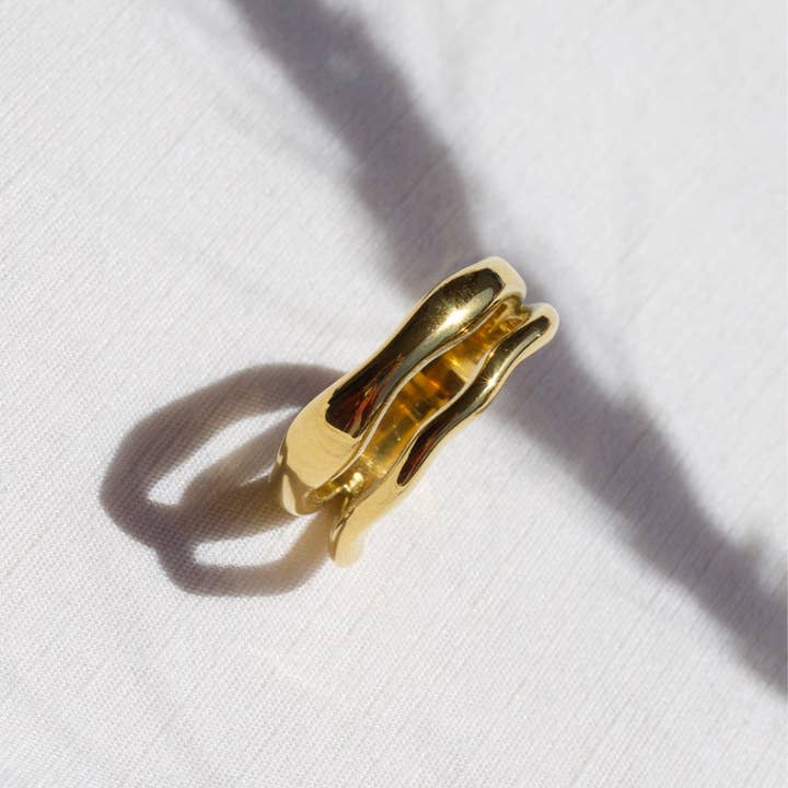 MeloMelo - Wholesale Band/Stacked Ring - Shantina - Double Layer Wave Gold Stacking Ring9
