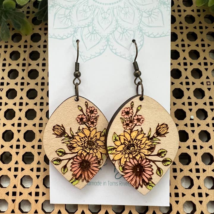 floral bouquet hand painted lightweight wood earring for wholesale by Seasideblooms