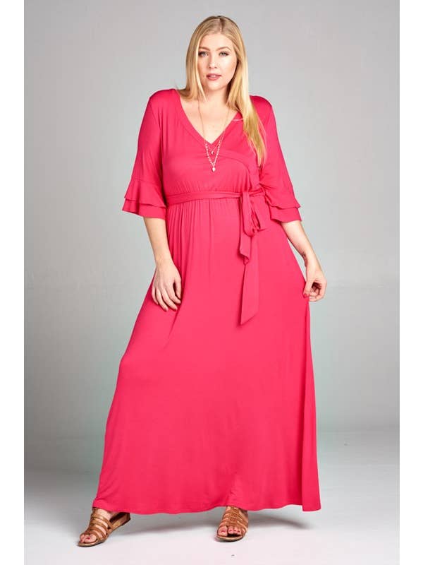 Hot Pink ETD-562-PL Solid Jersey Knit Maxi Dress for wholesale on Faire
