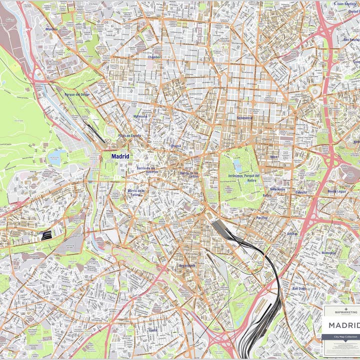 Madrid City Map - Laminated Wall Map for wholesale by Map Marketing Limited