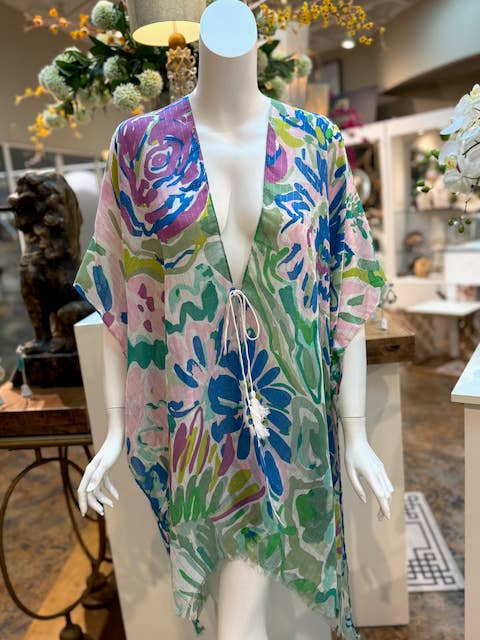 Pretty Persuasions - Wholesale Swim Cover Up - Women's - CP25009 Kimono Ruana Beach Coverup w/Gold Metallic/String