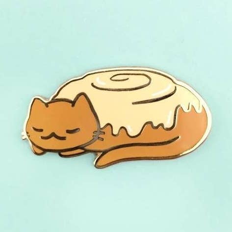 Made by Squeak - Wholesale Lapel Pin/Button - Cinnamon Roll Cat Enamel Pin - Sleeping Kitty