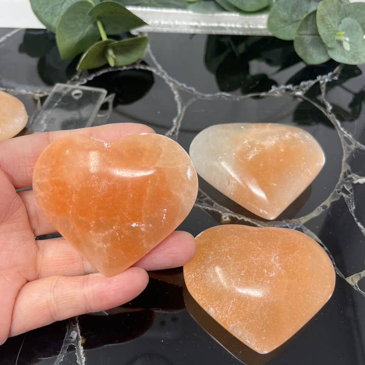 Crystal Deal - Wholesale Crystal Grid - Selenite Orange Heart lot of 5 0