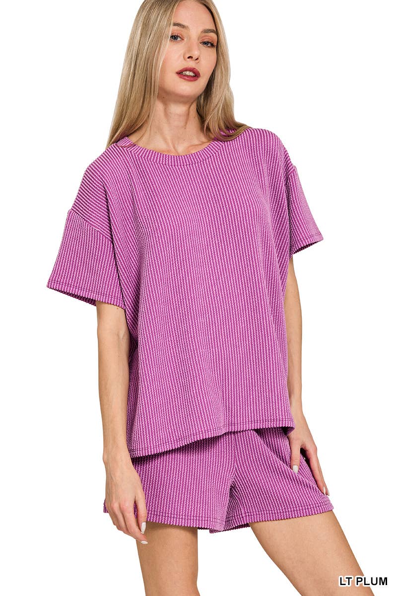 42POPS – Engroshandel Loungesæt - Dame – .Corded Rib T-shirt & Shorts 2-delt Sæt38