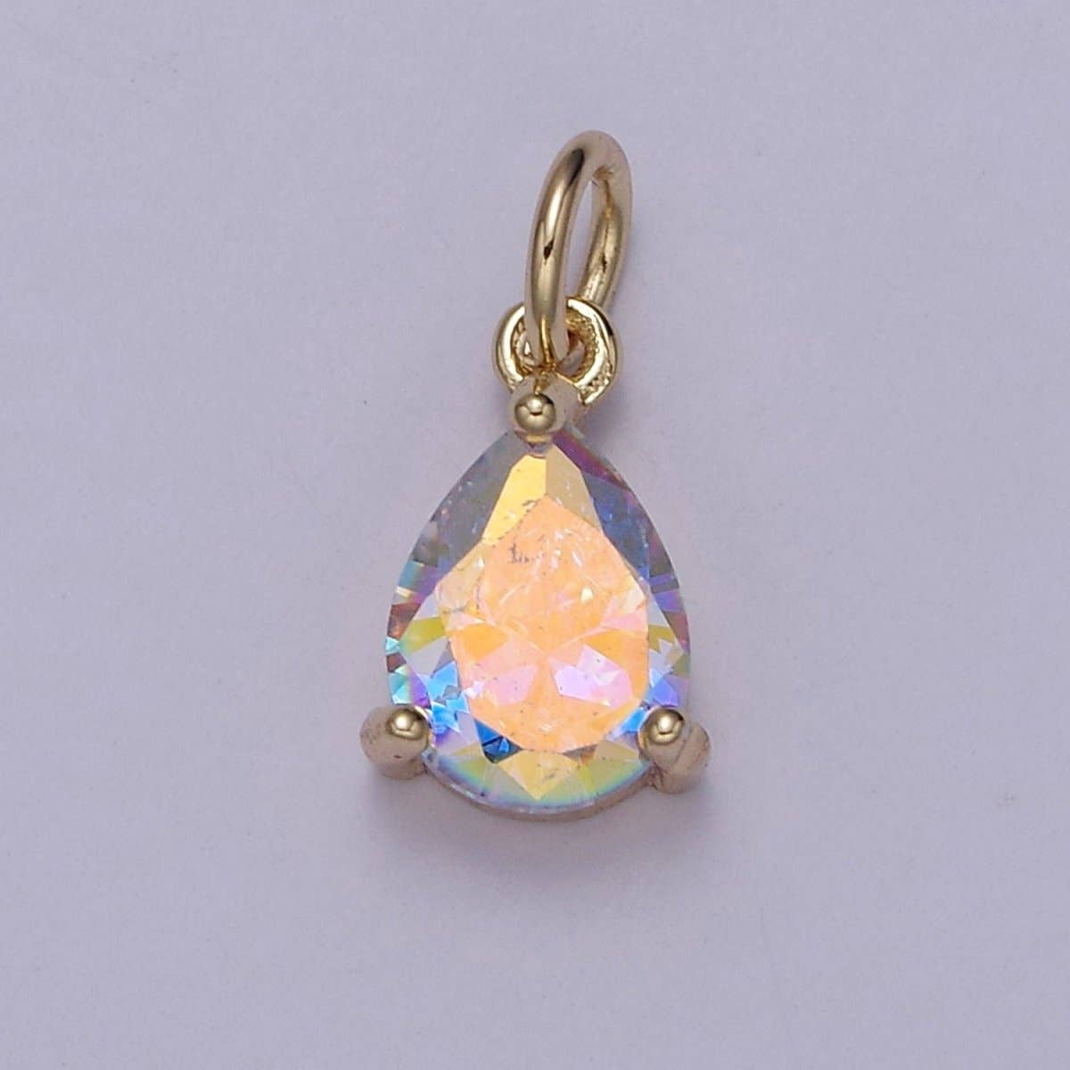 Aim Eternal - Wholesale Individual Charm/Pendant - Clear Cubic Zirconia AB Aurora Borealis dangle Tear Drop Charm 14k yellow gold filled boutique jewelry Supply E-7300