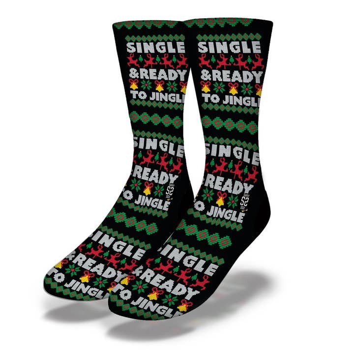 SINGLE & READY TO JINGLE Funny Christmas Socks for wholesale by Savvy Sox