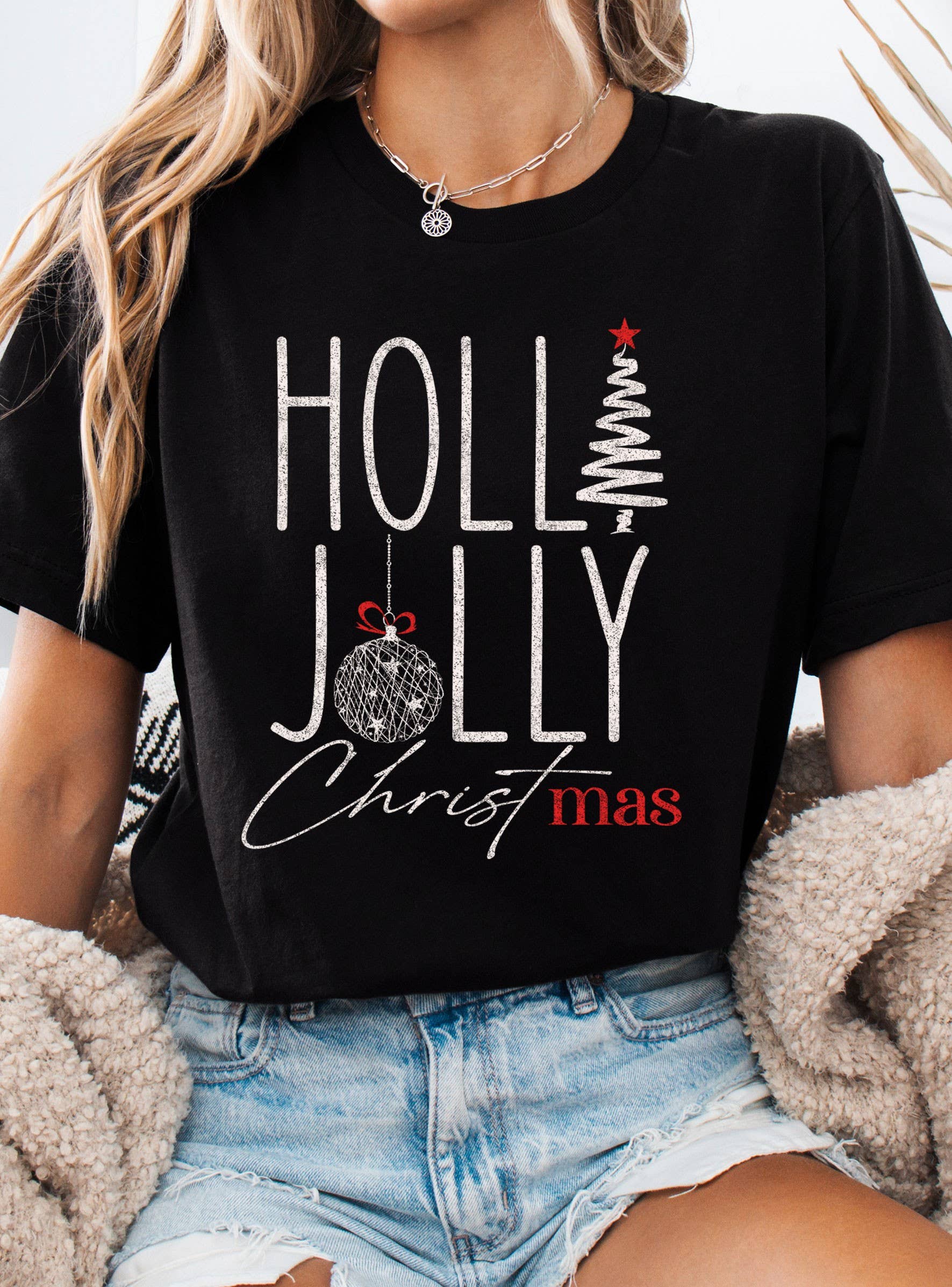 Rustee Clothing - Wholesale Screen Printed T-Shirt - Women's - HOLLY JOLLY CHRISTMAS TREE GRAPHIC TSHIRTS2