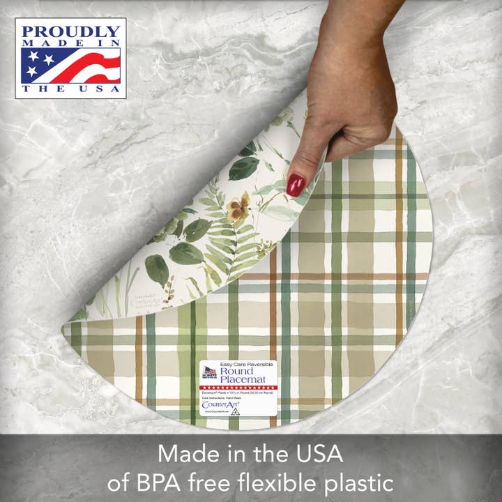 CounterArt/Highland Home/Thirstystone - Venta al por mayor Manteles individuales - Mantel individual redondo de plástico flexible y reversible de Green Fields2