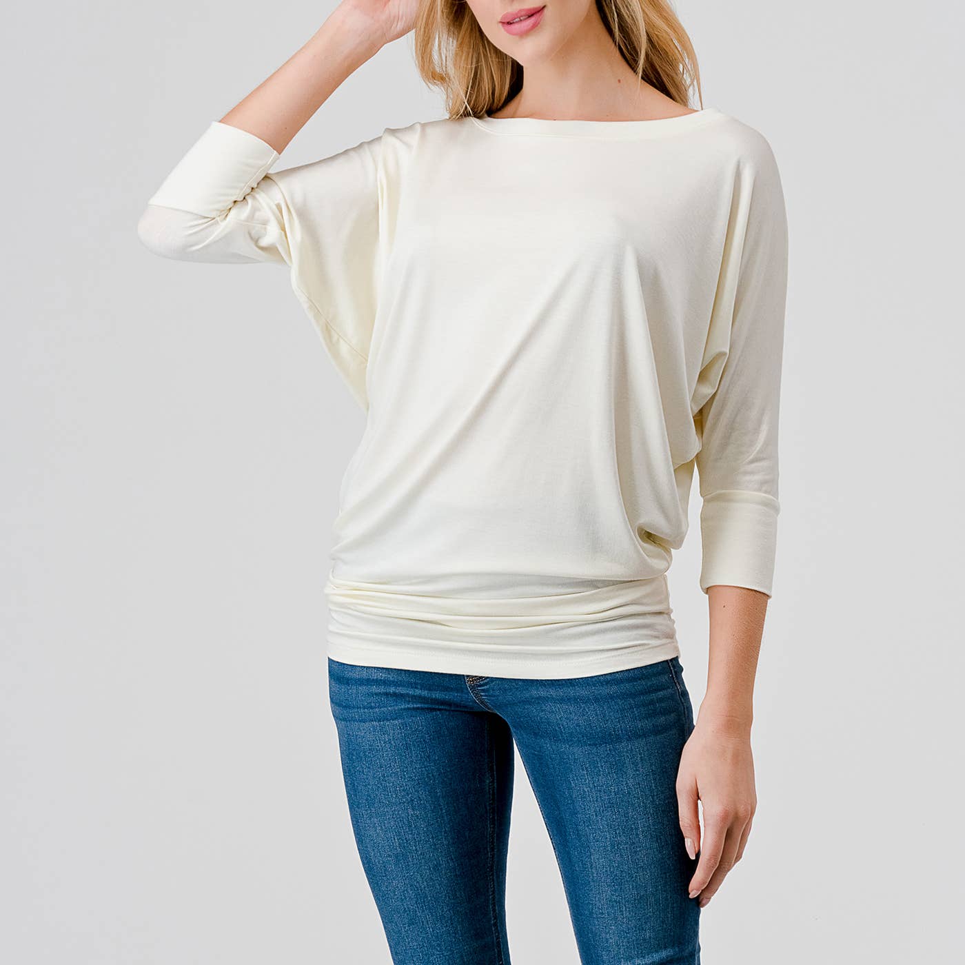 Heimious - Wholesale Knit Top - Women's - 3/4 Dolman Sleeve Round neck Modal Jersey  Top, 2503115