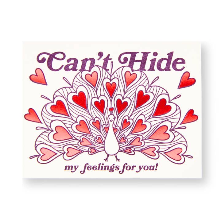 Peacock Valentine's Letterpress Card for wholesale by Letterpress PLAY