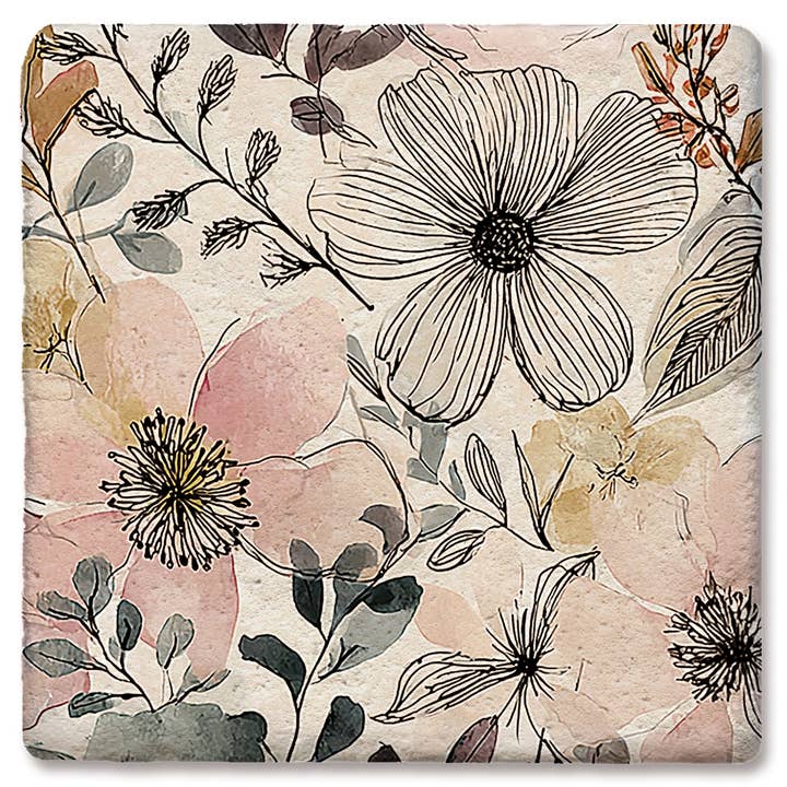 Coaster Floral White-Pink Group for wholesale by Tipsy Coasters & Gifts