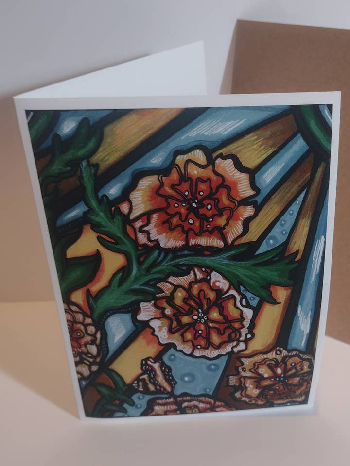 Blank Greeting Card- Birth Month Flowers Art October for wholesale by Laura Noel Art and Music