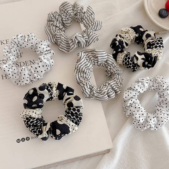 ACCITY - Wholesale Scrunchie - Women's - Polka Stripe Pleated Hair Tie Elastic Band_CWAHA0808210