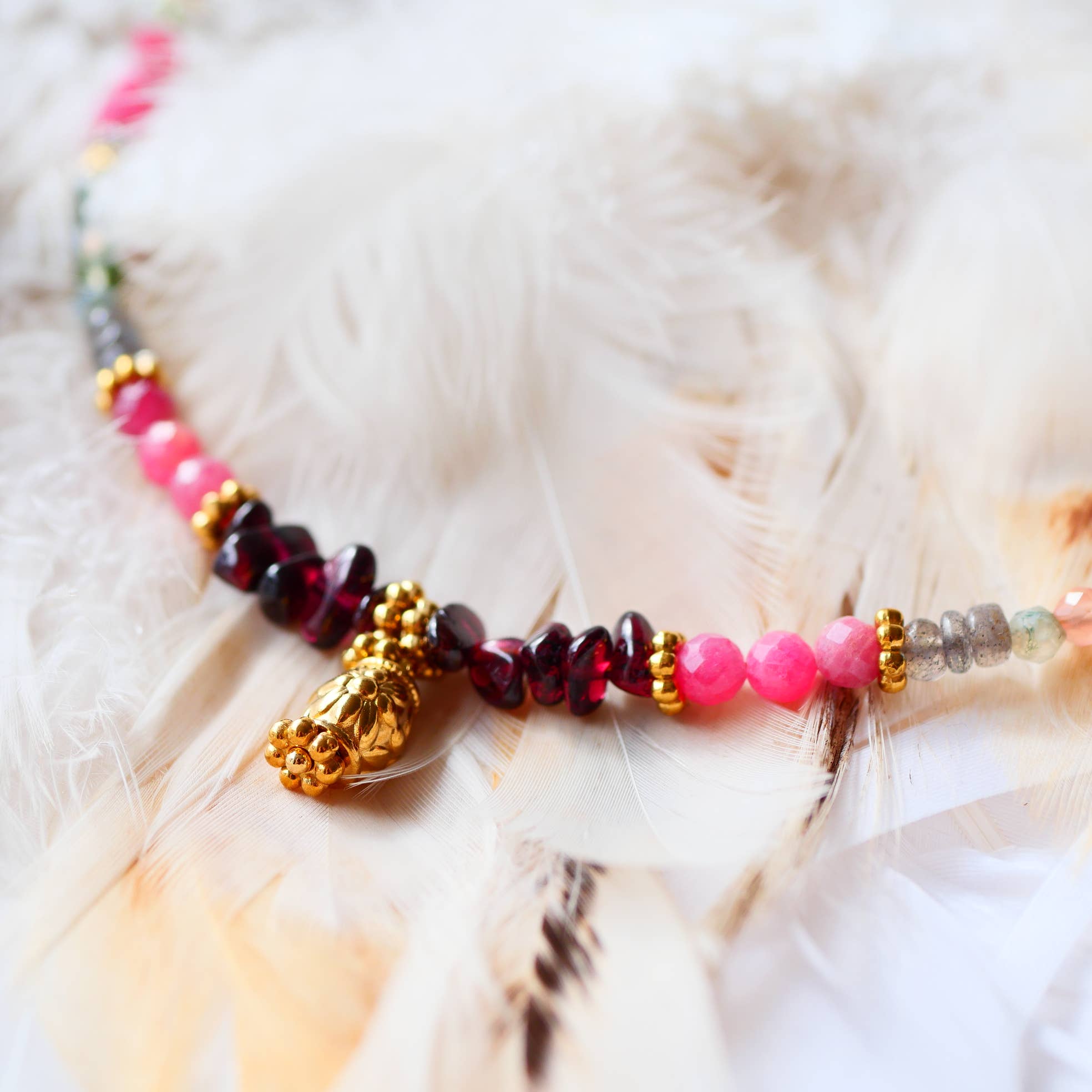 GINANDGER - Wholesale Pendant/Charm Necklace - SNEH Necklace - Indian Agate, Rhodonite, Labradorite, Garnet1