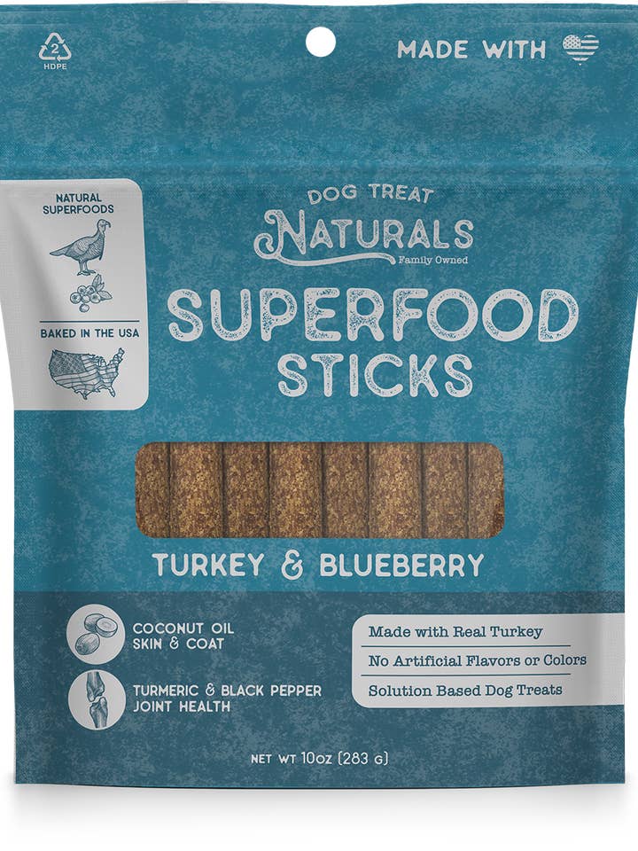Turkey & Blueberry Superfood Sticks for wholesale by Dog Treat Naturals