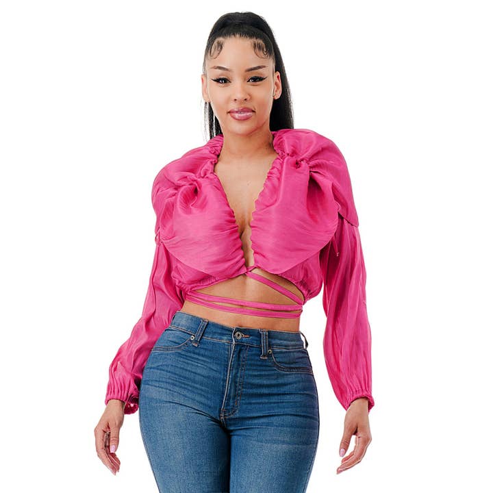 CAPE COLLAR TIE BLOUSE for wholesale by Black Pearl Clothing