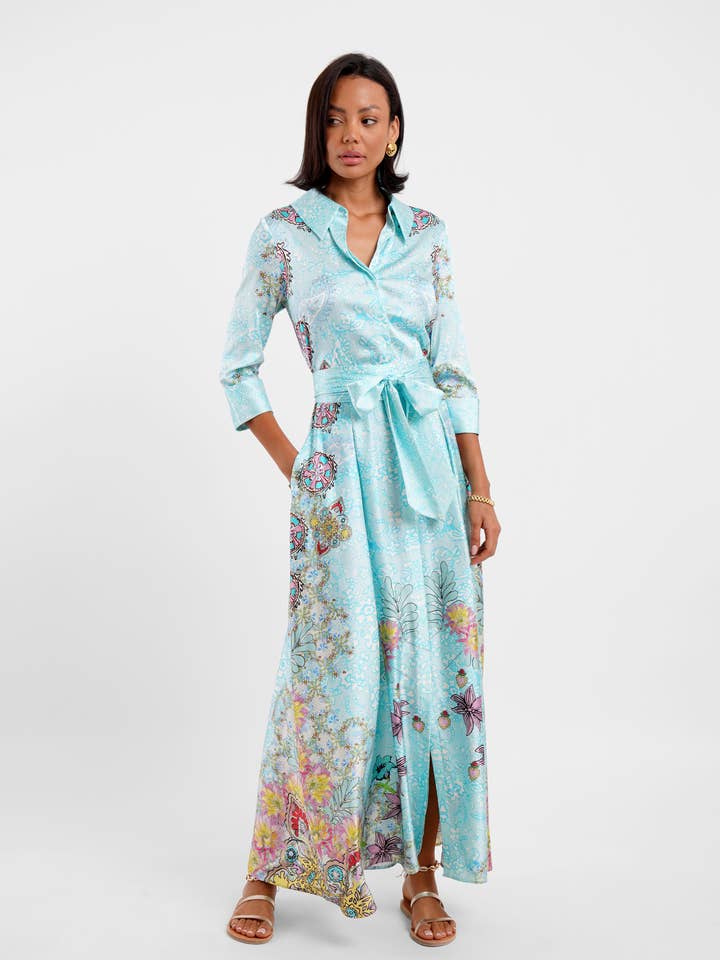 Belted Maxi Shirt Dress / "Floral Medley" for wholesale by Jessica Russell Flint