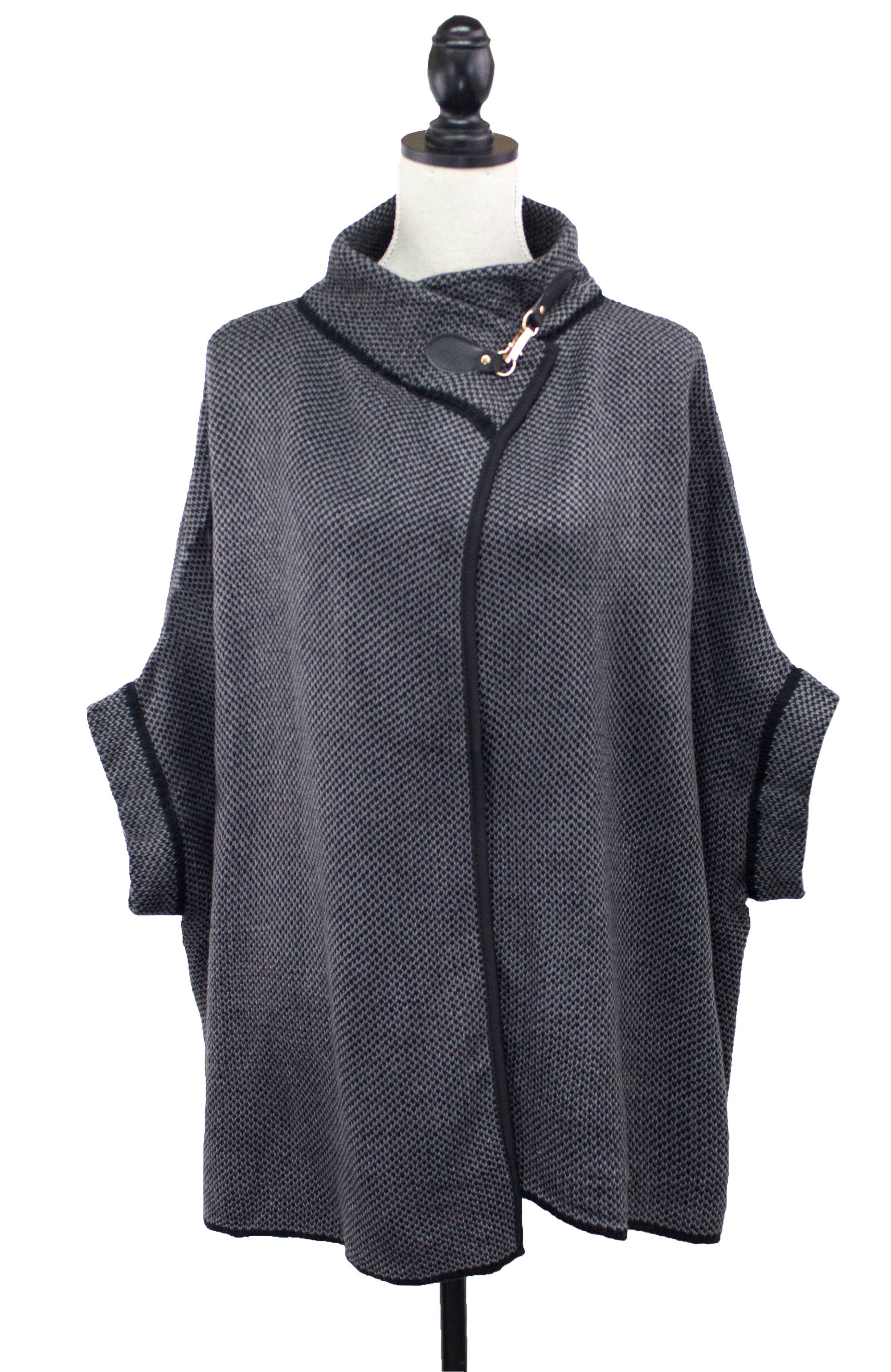 Fennco Styles - Wholesale Poncho - Women's - Knit Buckle Poncho Cape Cardigan7