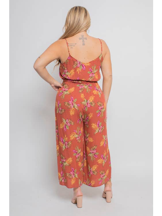 Curve Market - Wholesale Jumpsuit - Women's - PLUS SIZE TROPICAL PRINT TIE WAIST JUMPSUIT1