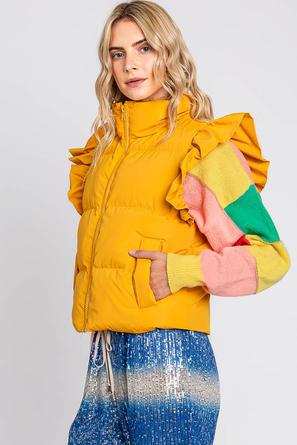 GeeGee x Lovelo - Wholesale Outerwear Vest - Women's - Plus Ruffled Sleeve Puffer Vest, MJ4501PL41