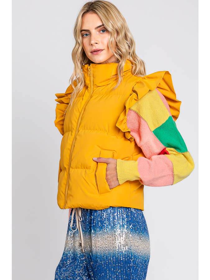 GeeGee x Lovelo - Wholesale Outerwear Vest - Women's - Plus Ruffled Sleeve Puffer Vest, MJ4501PL41